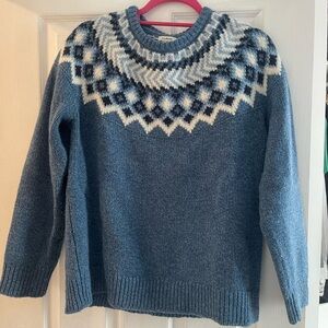 LL BEAN 100% wool Classic Blue Patterned Women's Sweater